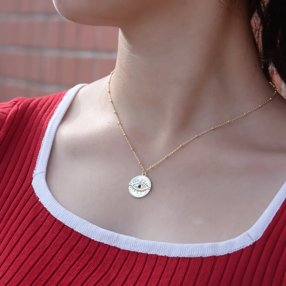 Gold-plated devil's eye S925 sterling silver retro round coin female necklace European and American ins light luxury eye clavicle chain