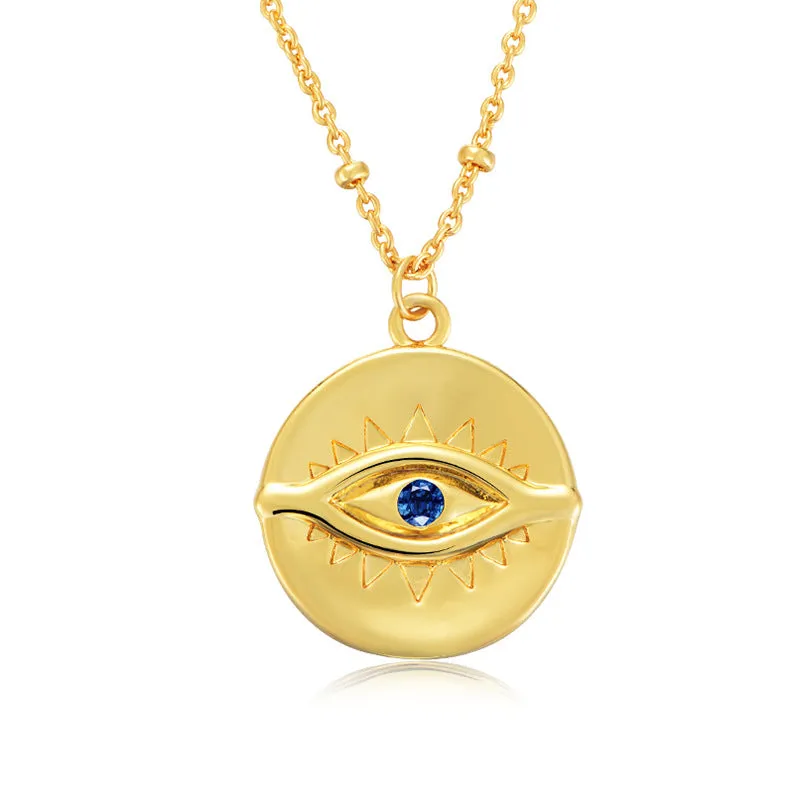 Gold-plated devil's eye S925 sterling silver retro round coin female necklace European and American ins light luxury eye clavicle chain