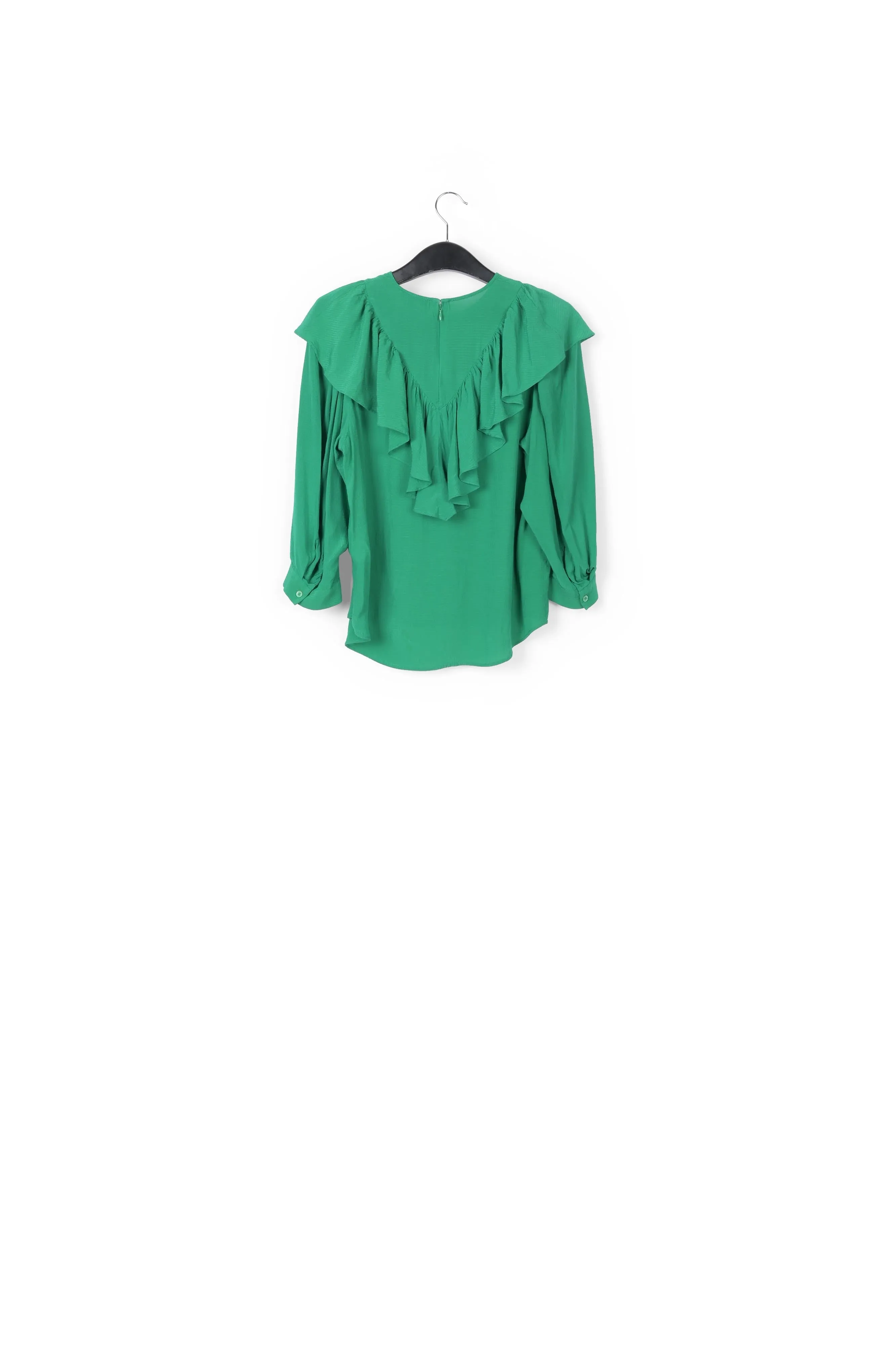 Green fluid loose-fit top with ruffles