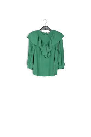 Green fluid loose-fit top with ruffles