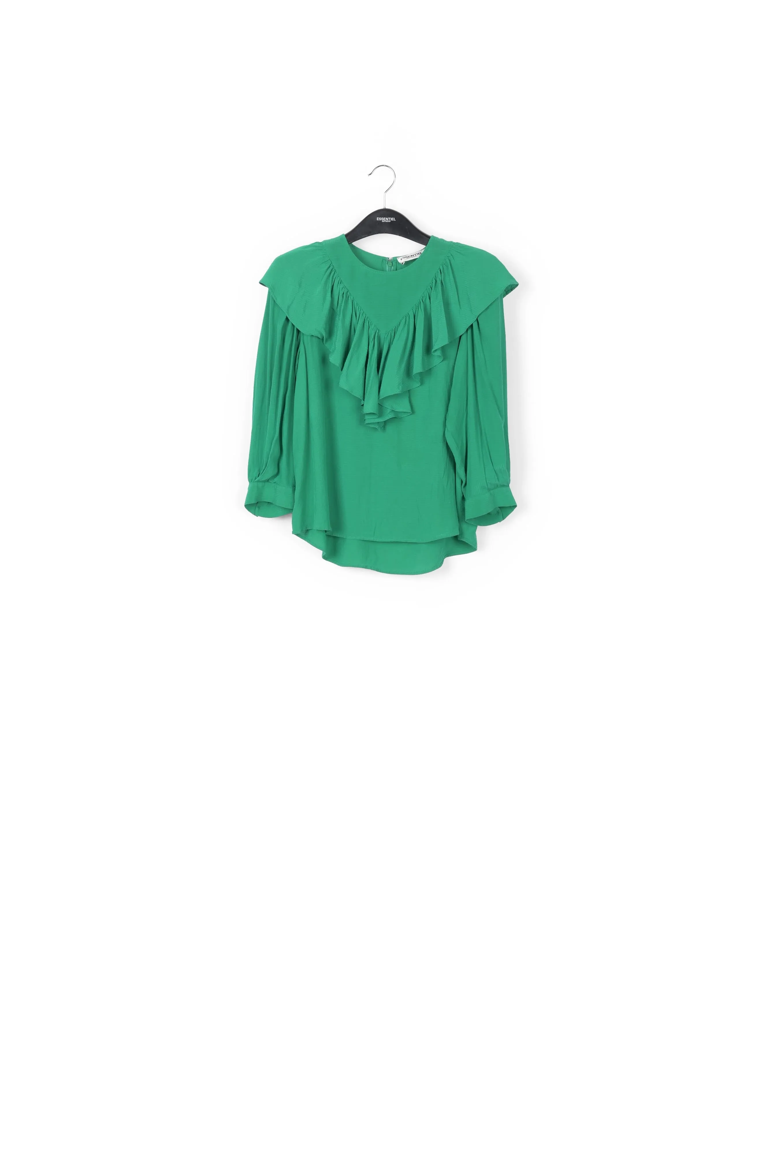 Green fluid loose-fit top with ruffles