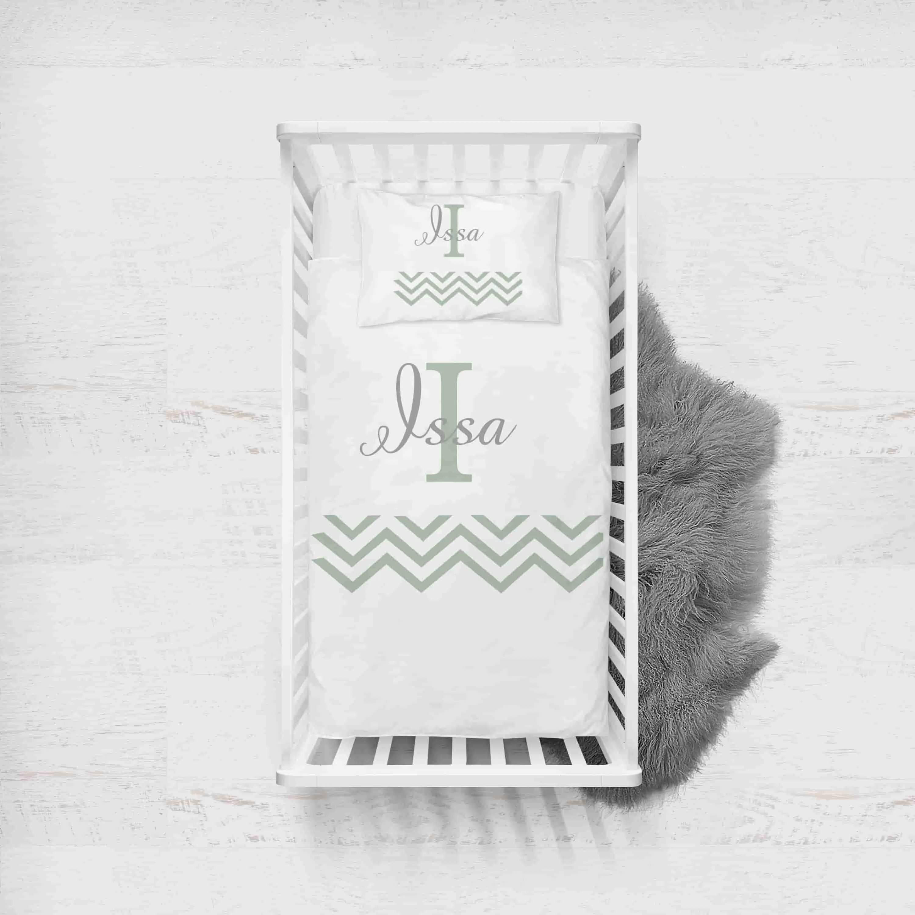 Green Personalised Cot Set