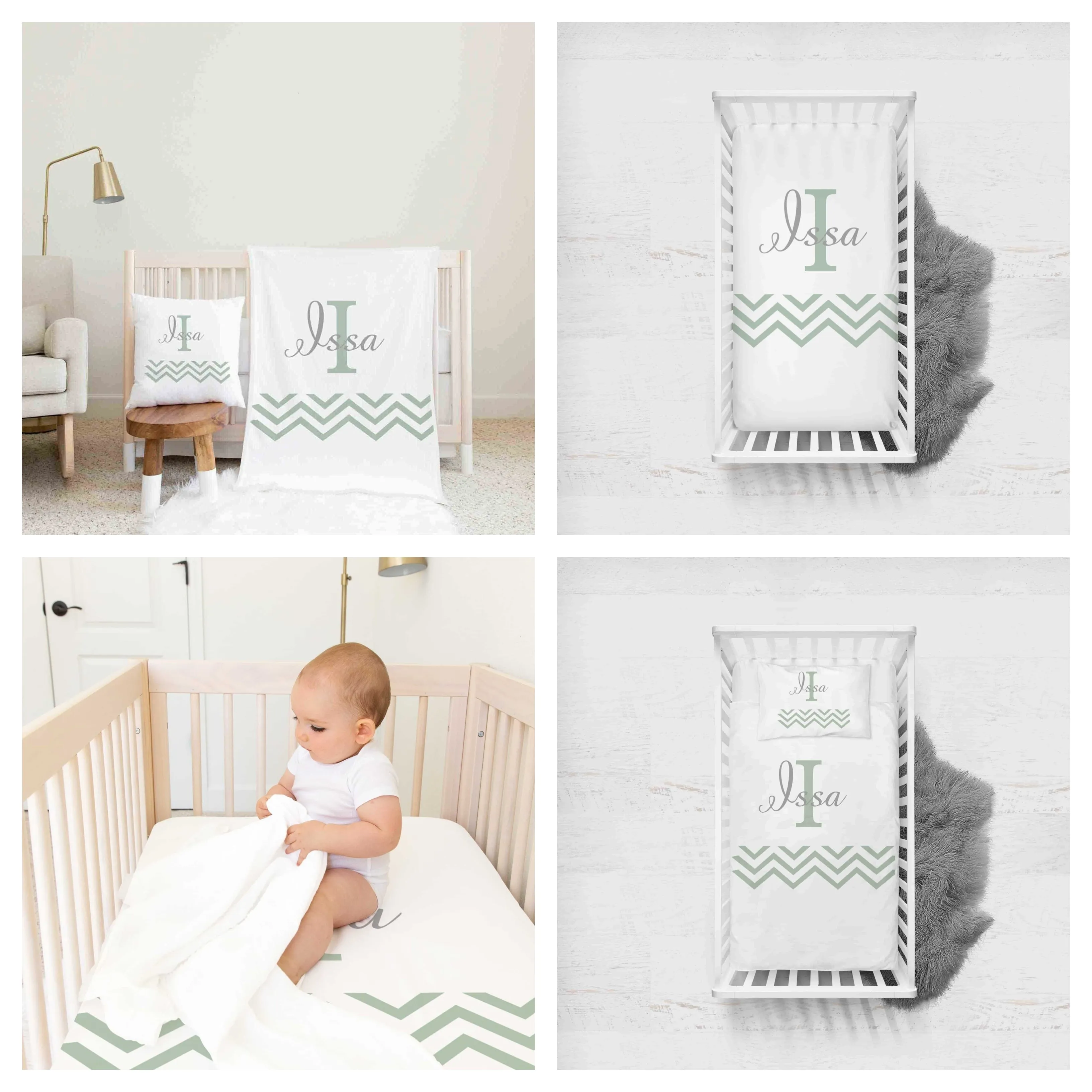 Green Personalised Cot Set