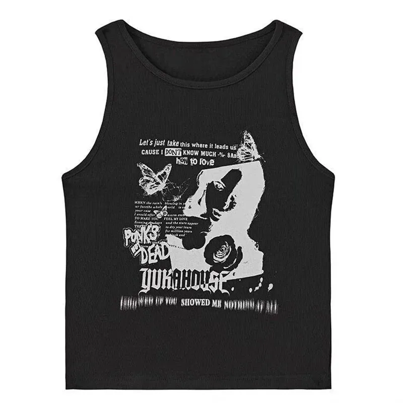 Grunge Print Sleeveless Tank Top for Women