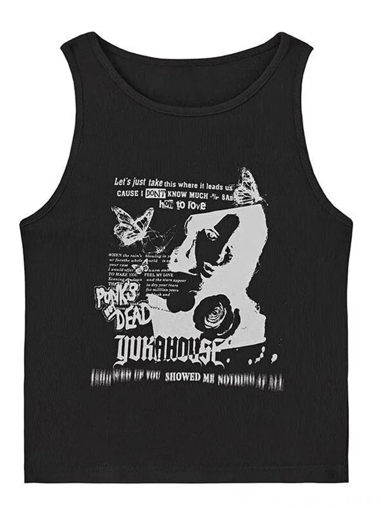 Grunge Print Sleeveless Tank Top for Women
