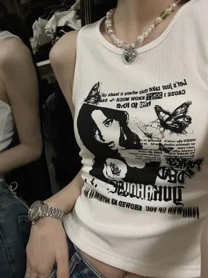 Grunge Print Sleeveless Tank Top for Women