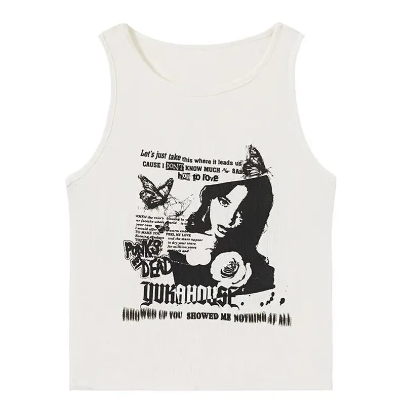Grunge Print Sleeveless Tank Top for Women
