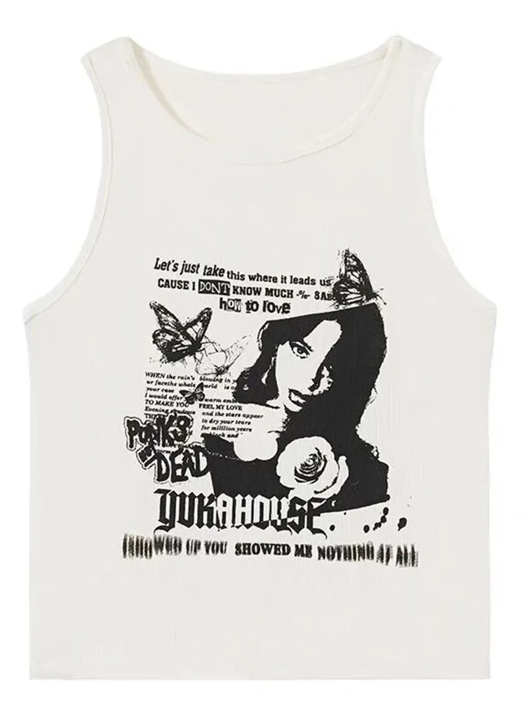 Grunge Print Sleeveless Tank Top for Women