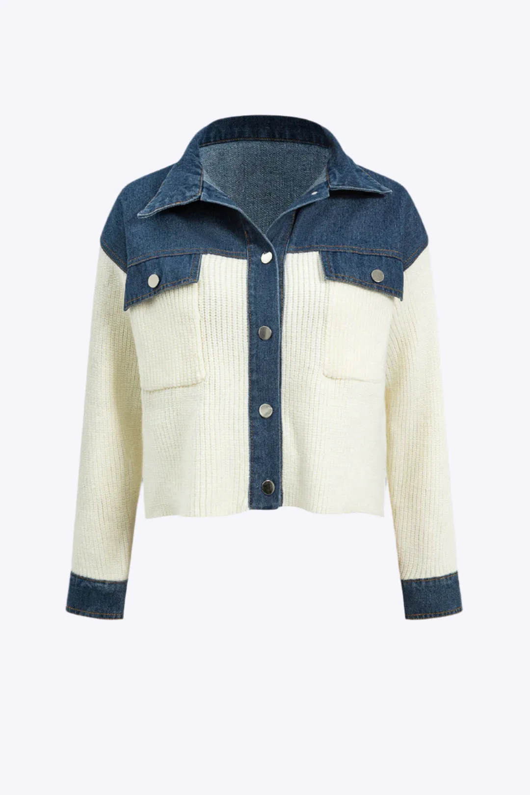 Harmony - Cozy Knit Denim Patchwork Woman's Cardigan