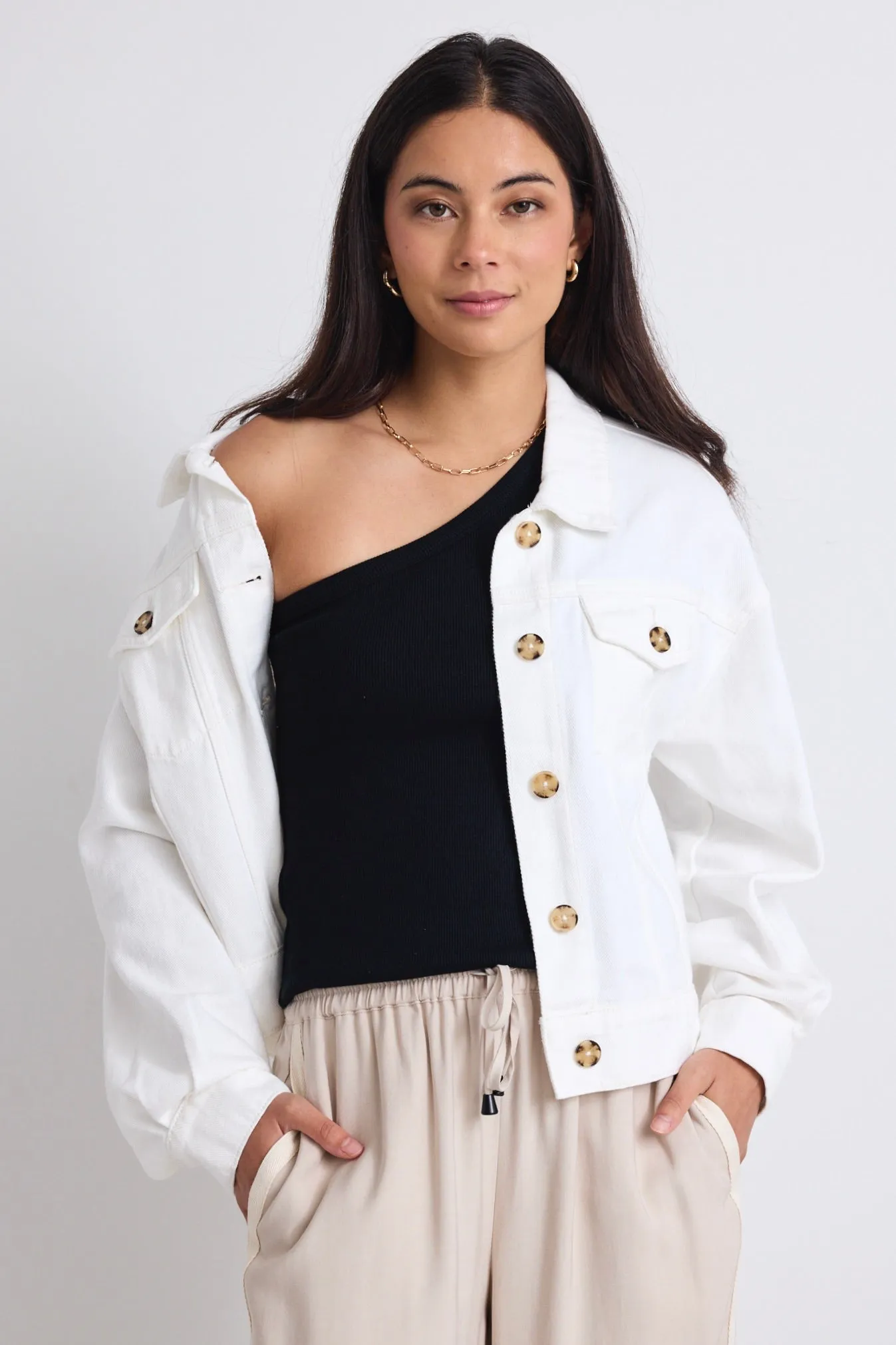 Havana Soft Ivory Drop Shoulder Denim Jacket