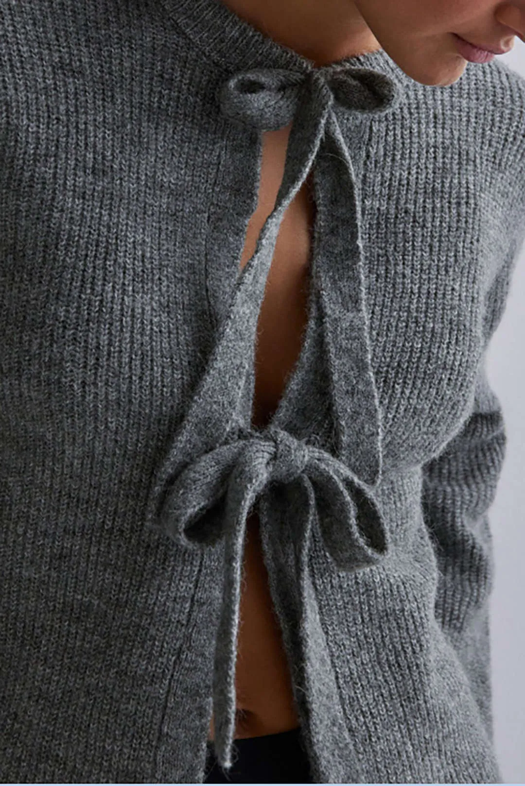 Heather - Solid Knit Tie-Up Woman's Cardigan