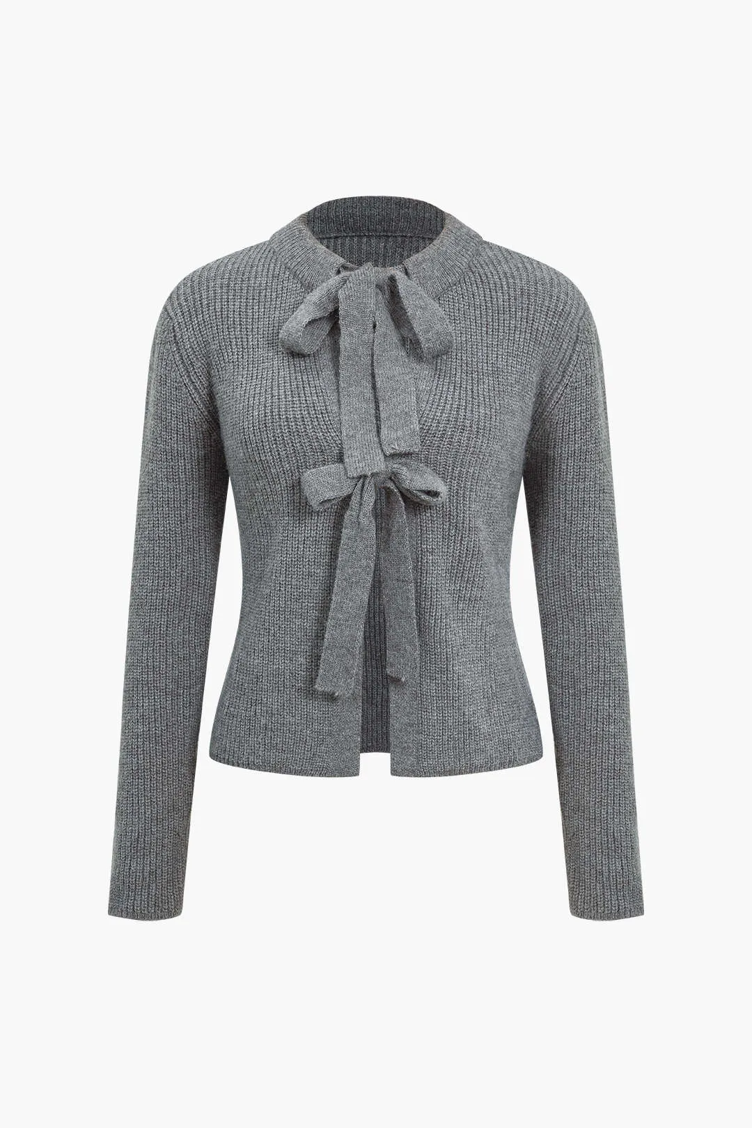 Heather - Solid Knit Tie-Up Woman's Cardigan