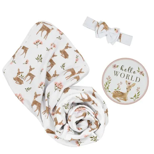 Hello World Baby Jersey Wrap Gift Set - Sophia's Garden White