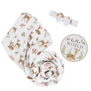 Hello World Baby Jersey Wrap Gift Set - Sophia's Garden White