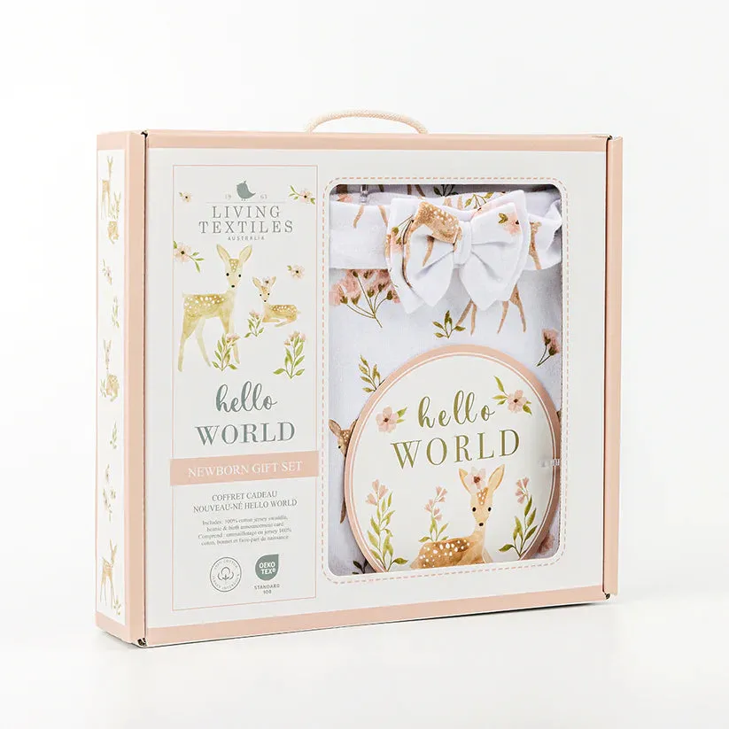 Hello World Baby Jersey Wrap Gift Set - Sophia's Garden White