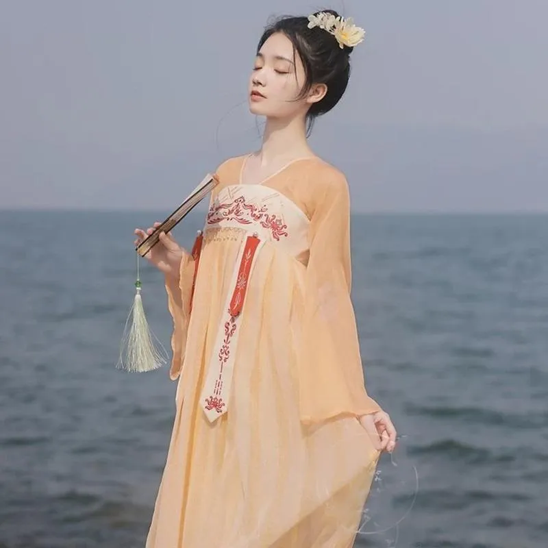 Improved Fairy National Style Full Chest Style Pure Color Embroidery Fairy Dress with Chinese Elements Spring and Summer Dress