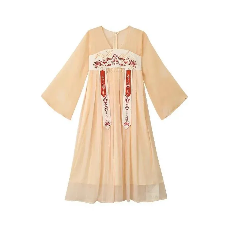 Improved Fairy National Style Full Chest Style Pure Color Embroidery Fairy Dress with Chinese Elements Spring and Summer Dress