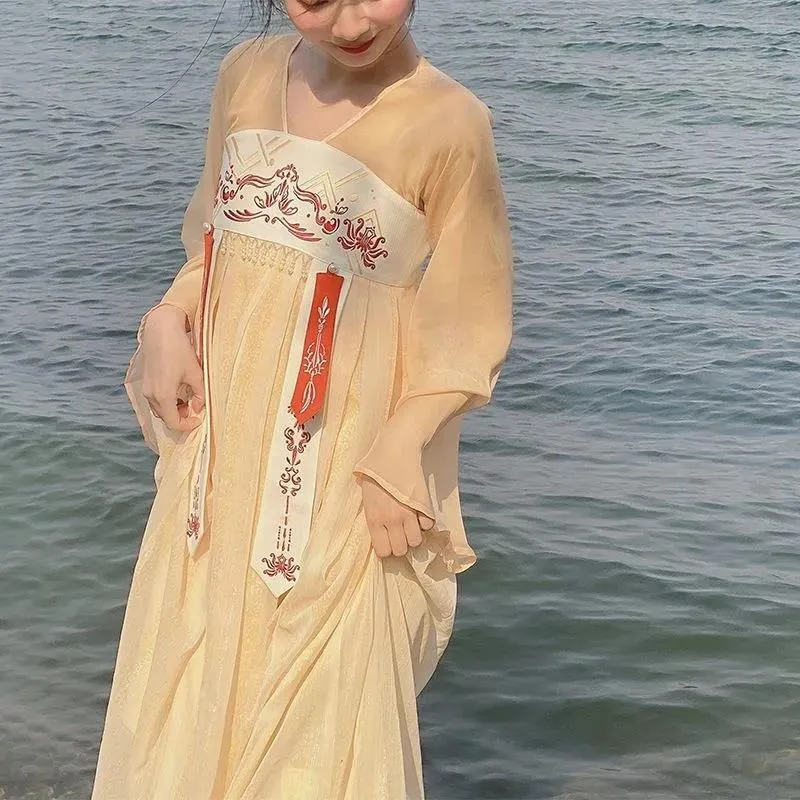 Improved Fairy National Style Full Chest Style Pure Color Embroidery Fairy Dress with Chinese Elements Spring and Summer Dress