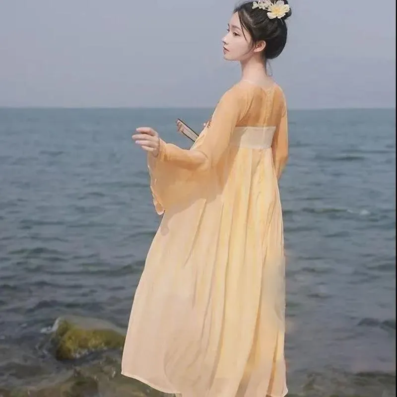 Improved Fairy National Style Full Chest Style Pure Color Embroidery Fairy Dress with Chinese Elements Spring and Summer Dress