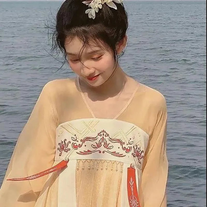 Improved Fairy National Style Full Chest Style Pure Color Embroidery Fairy Dress with Chinese Elements Spring and Summer Dress