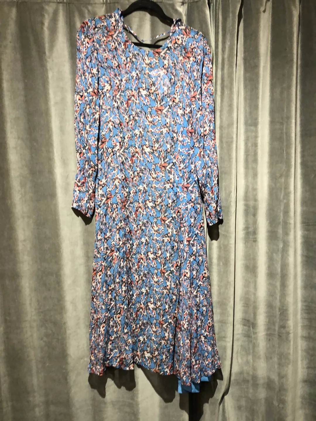 IRO Blue Long Sleeve Floral Midi Dress