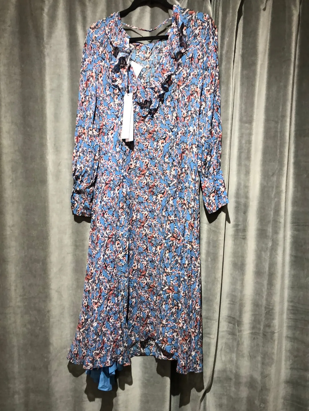IRO Blue Long Sleeve Floral Midi Dress