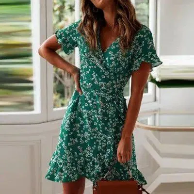 Isabella Floral Print Summer Wrap Mini Dress