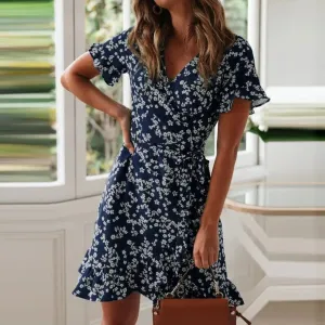 Isabella Floral Print Summer Wrap Mini Dress