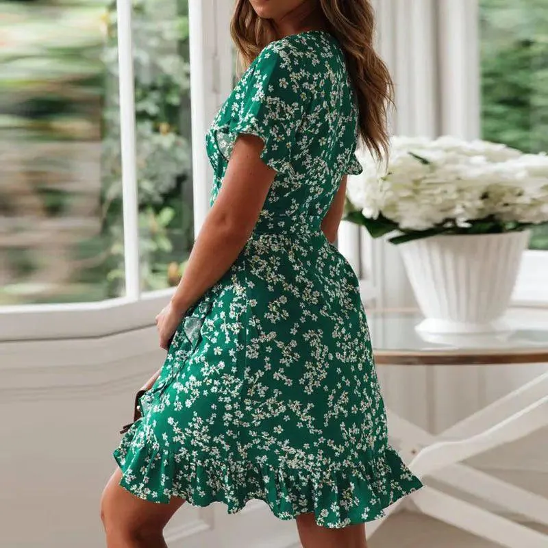 Isabella Floral Print Summer Wrap Mini Dress