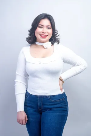 Ivory Rosette Choker Scoop Sweater