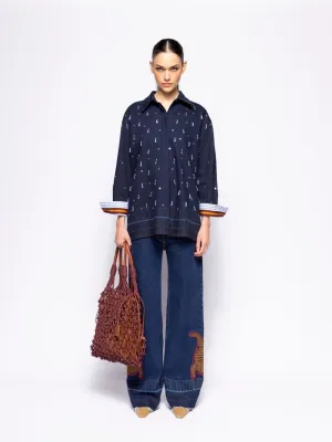 Jasmine Blue Hand-Embroidered Denim Shirt