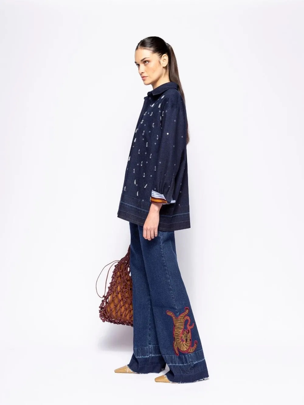 Jasmine Blue Hand-Embroidered Denim Shirt