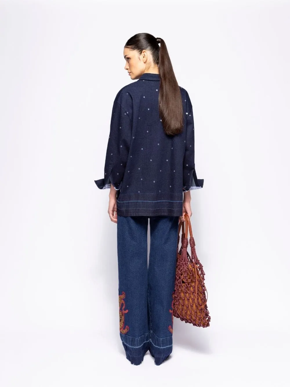 Jasmine Blue Hand-Embroidered Denim Shirt
