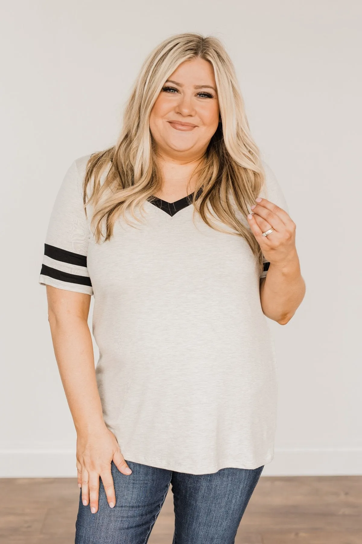 Keep It Simple Varsity Stripe Top- Heather Grey & Black