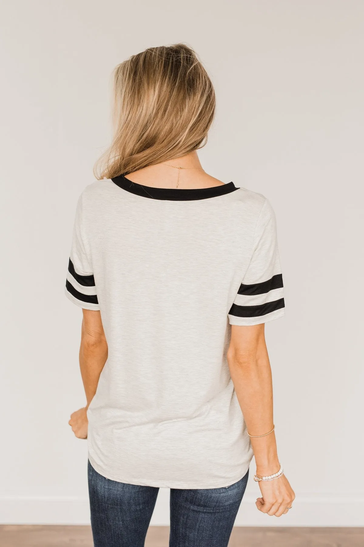 Keep It Simple Varsity Stripe Top- Heather Grey & Black