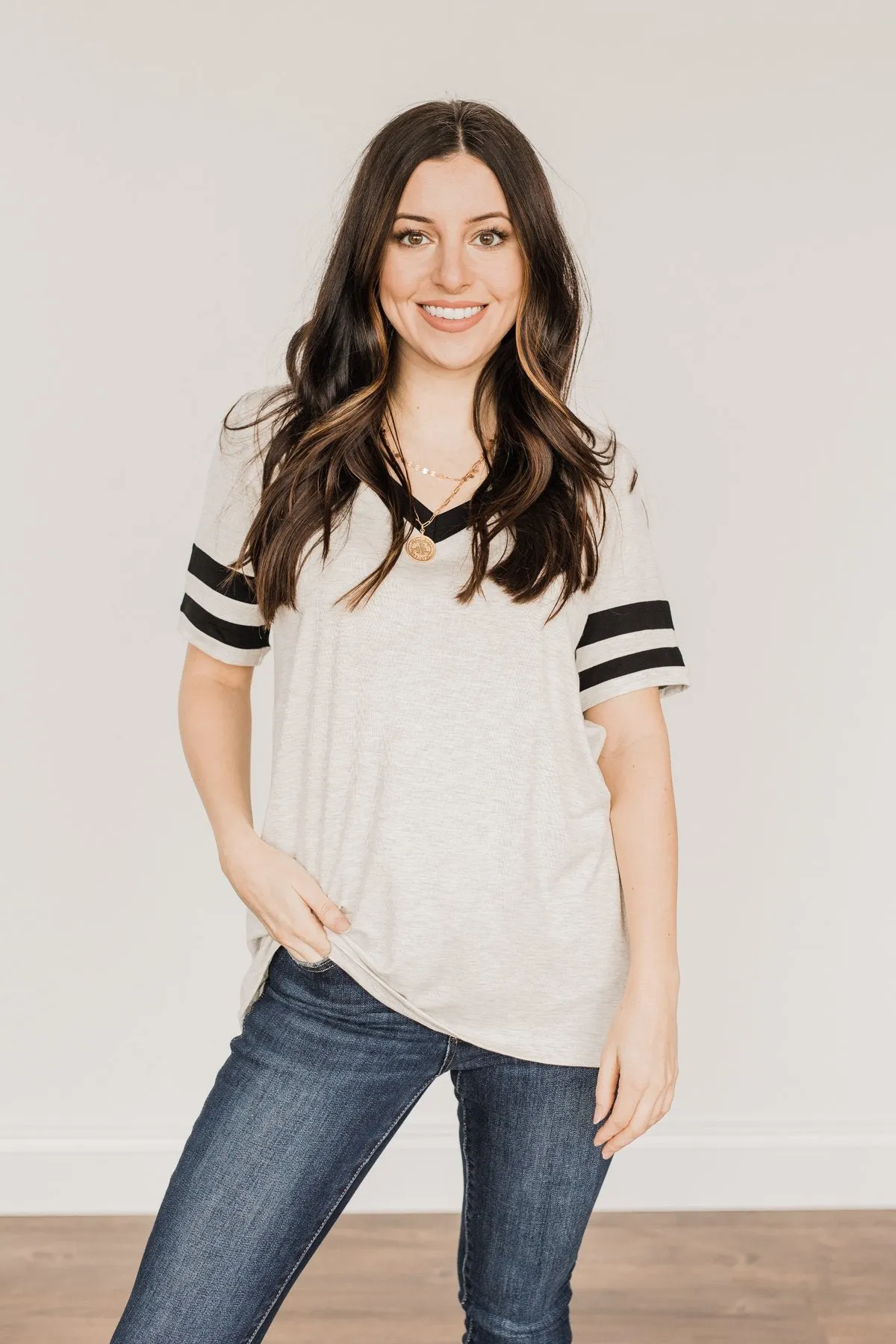 Keep It Simple Varsity Stripe Top- Heather Grey & Black