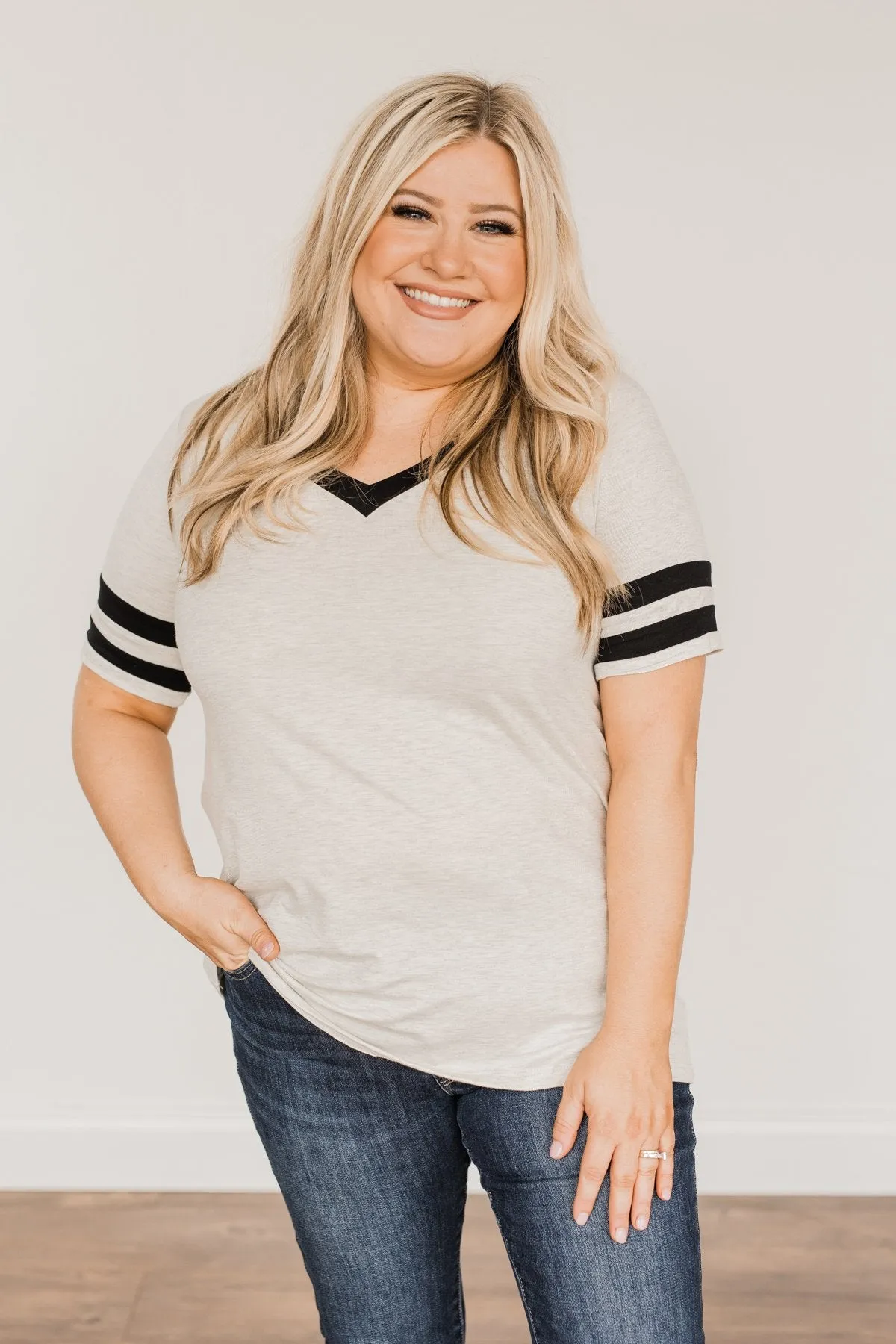 Keep It Simple Varsity Stripe Top- Heather Grey & Black