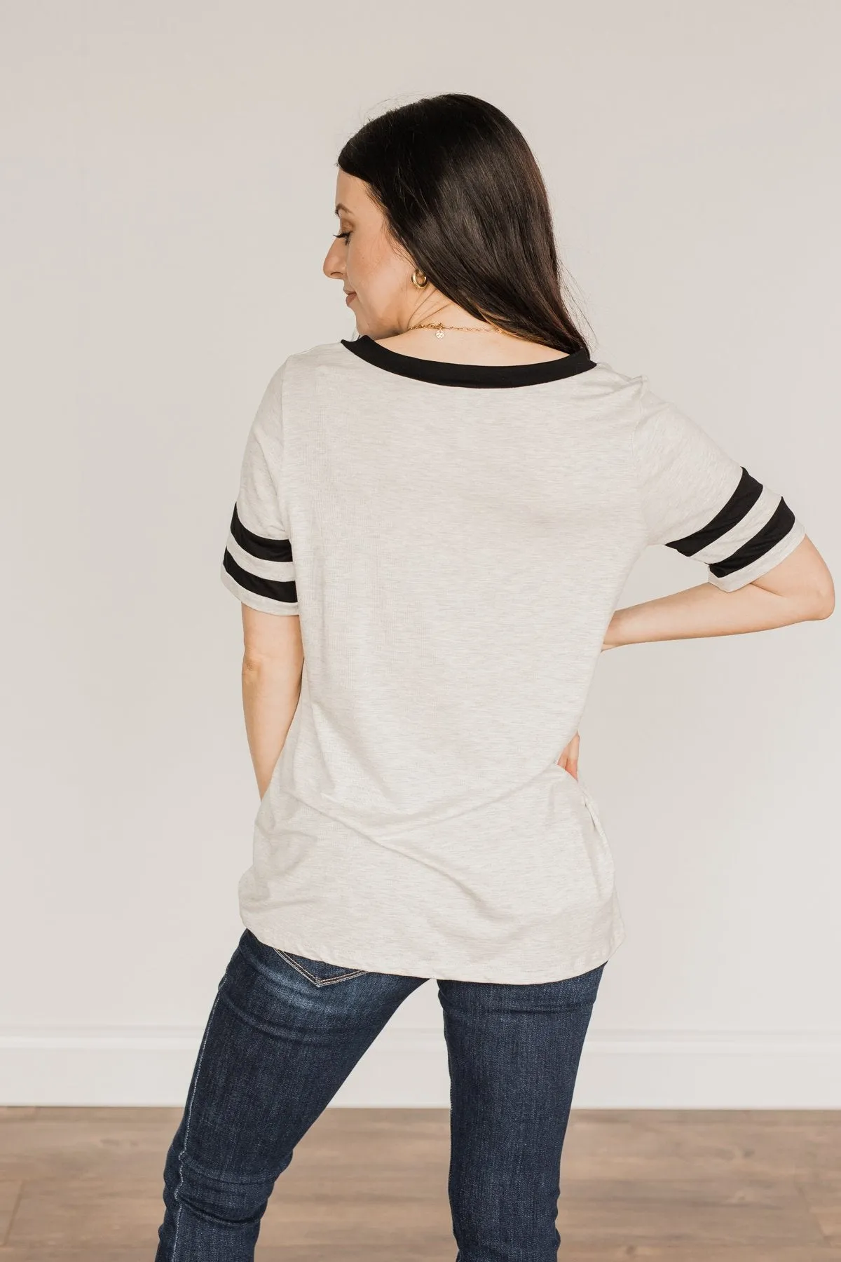 Keep It Simple Varsity Stripe Top- Heather Grey & Black