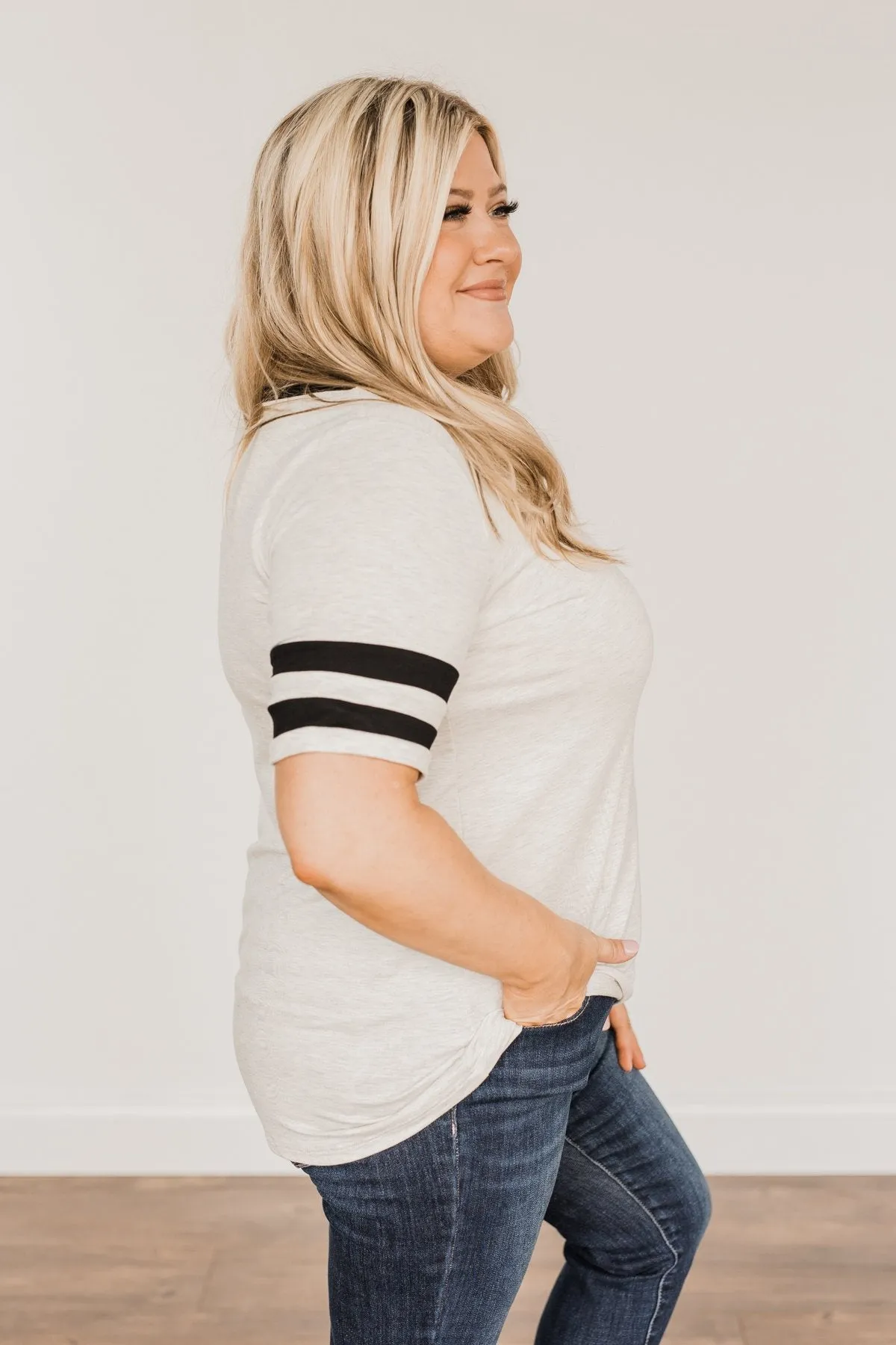 Keep It Simple Varsity Stripe Top- Heather Grey & Black