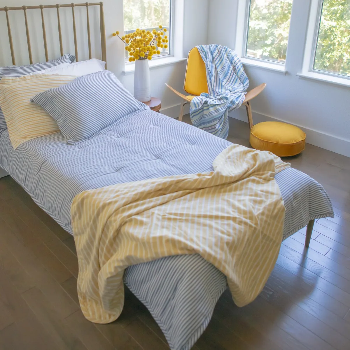 Kids Bunk Quilt & Sham - Blue and White Pinstripe