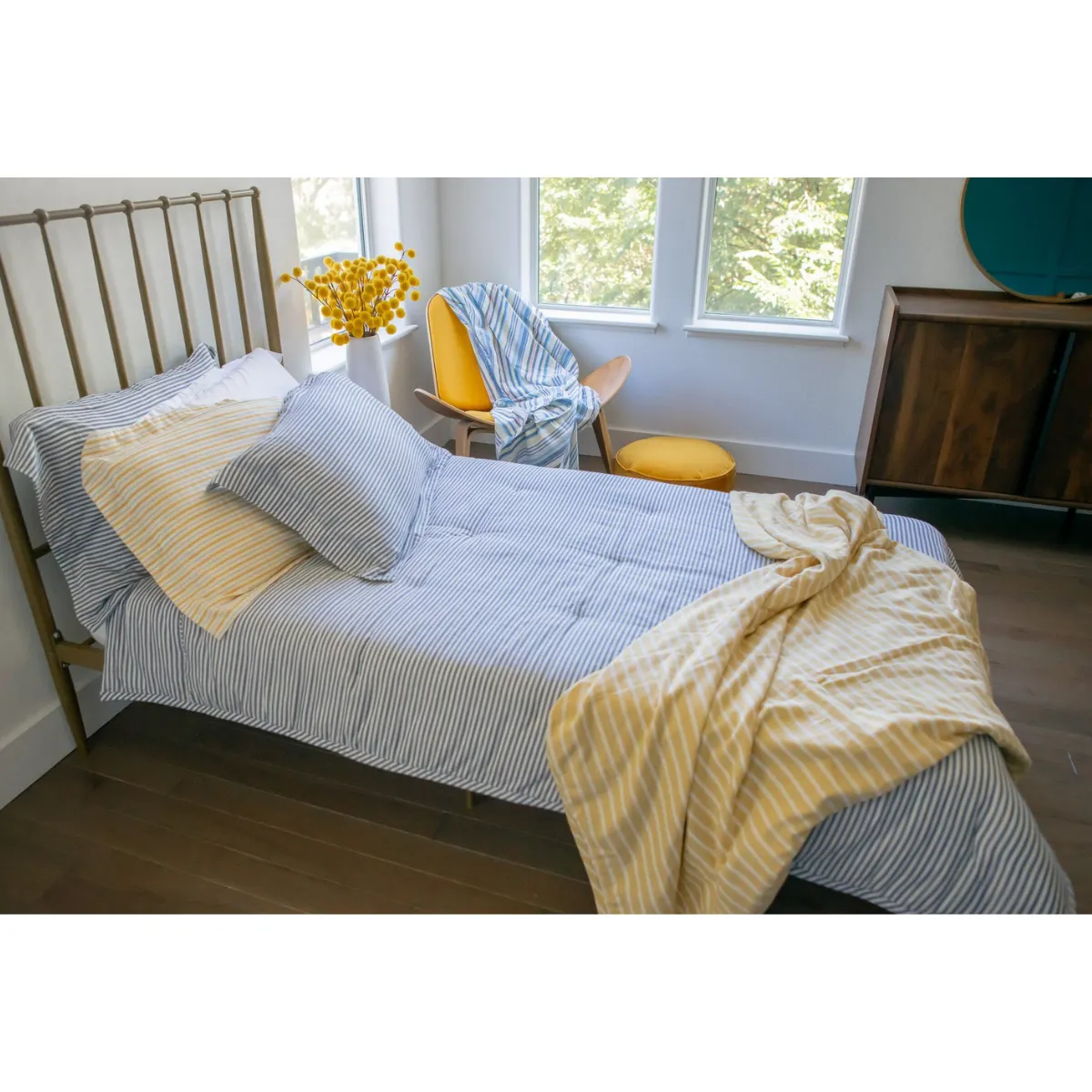Kids Bunk Quilt & Sham - Blue and White Pinstripe