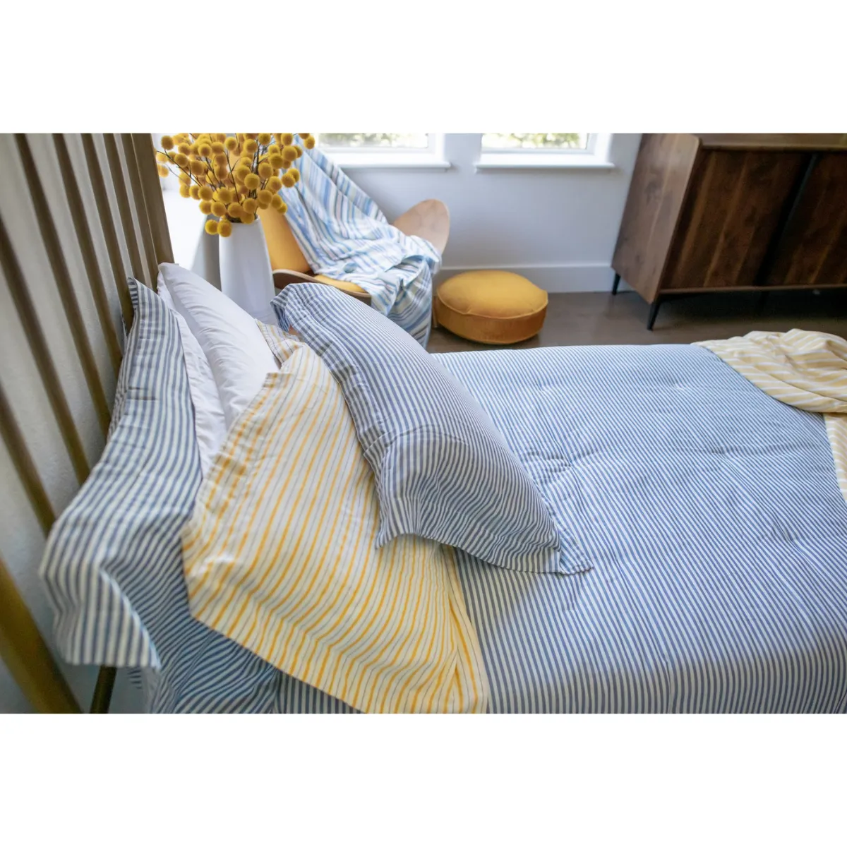 Kids Bunk Quilt & Sham - Blue and White Pinstripe