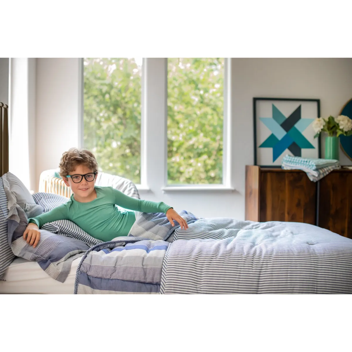 Kids Bunk Quilt & Sham - Blue and White Pinstripe