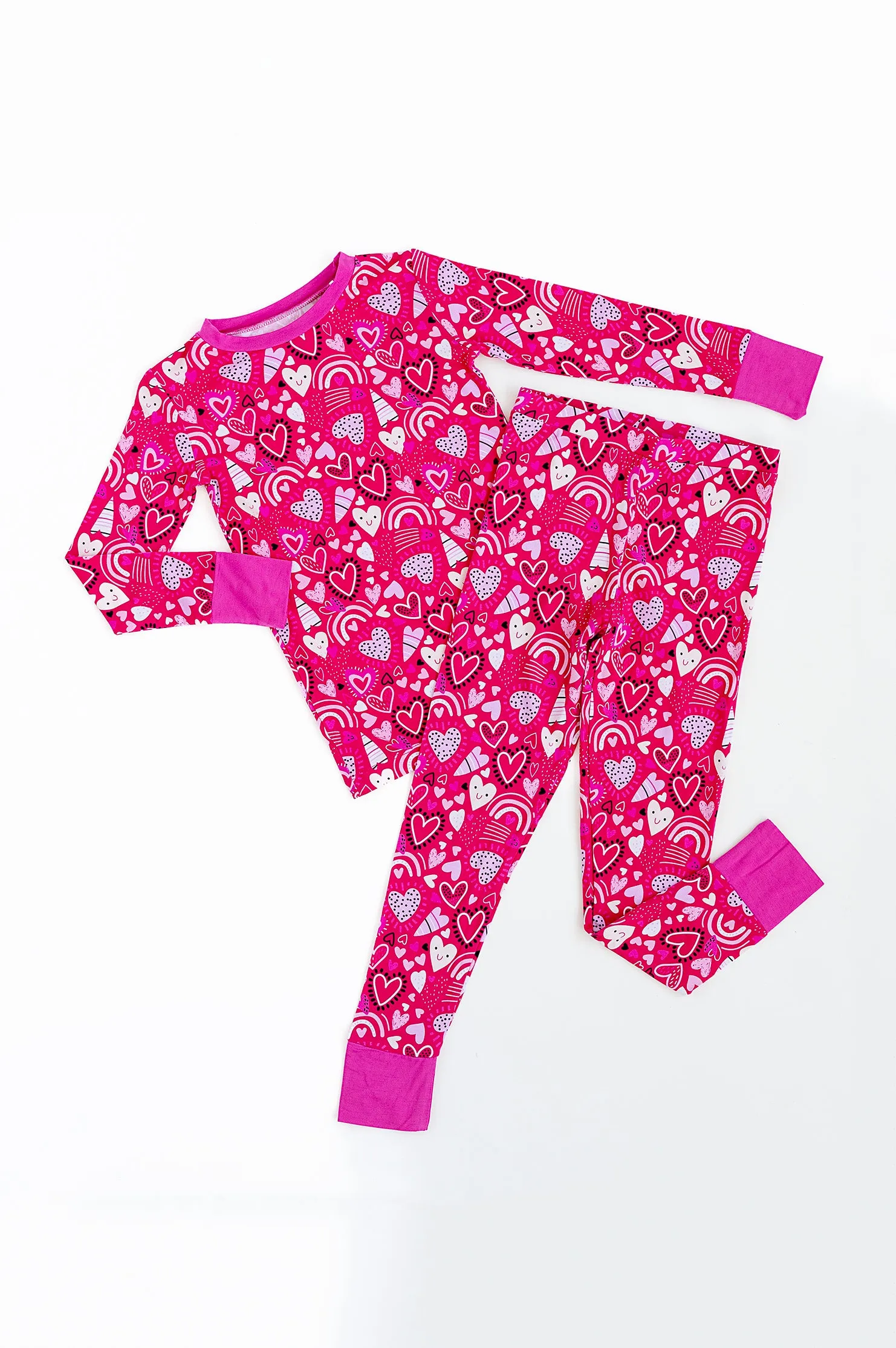 Kiki   Lulu I Pink I Love You Valentines Hearts Toddler Kids Bamboo Pajamas