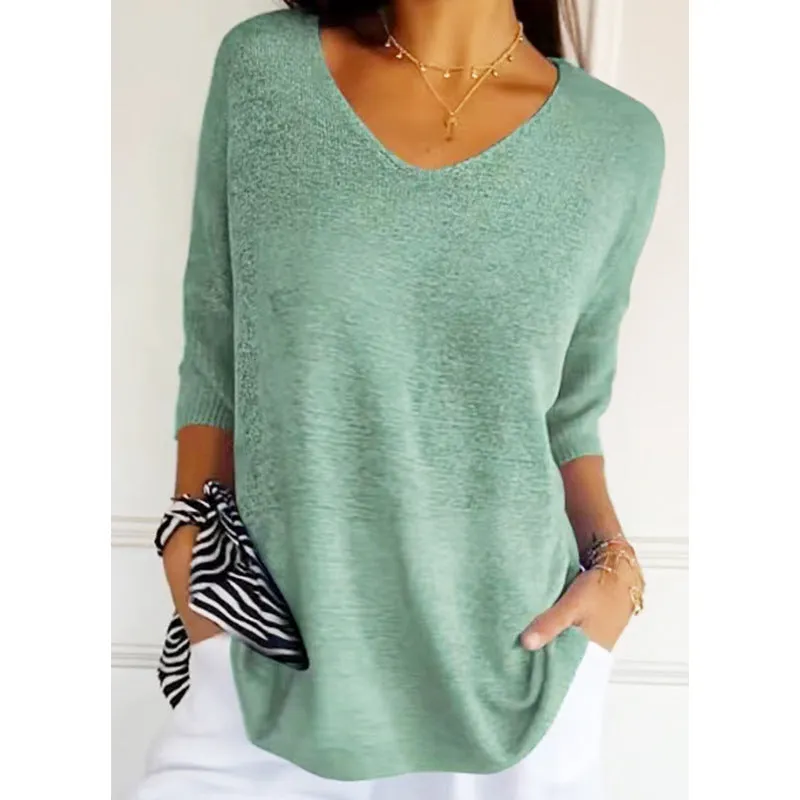knitted sweaters, Popular trade casual sweaters, multi-color basic models, thin V-neck solid-color knitted sweaters, women's bottoms