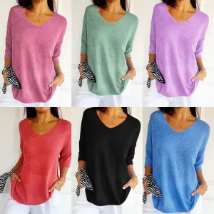 knitted sweaters, Popular trade casual sweaters, multi-color basic models, thin V-neck solid-color knitted sweaters, women's bottoms