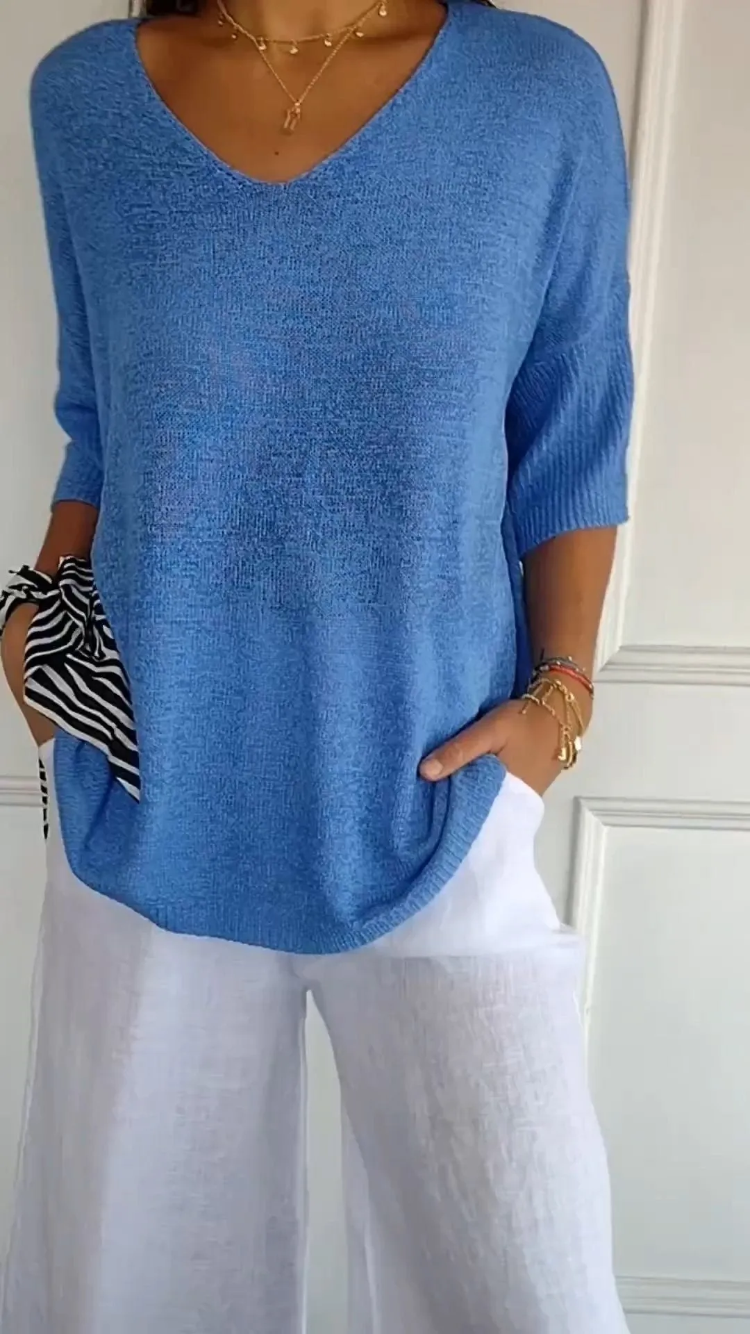 knitted sweaters, Popular trade casual sweaters, multi-color basic models, thin V-neck solid-color knitted sweaters, women's bottoms