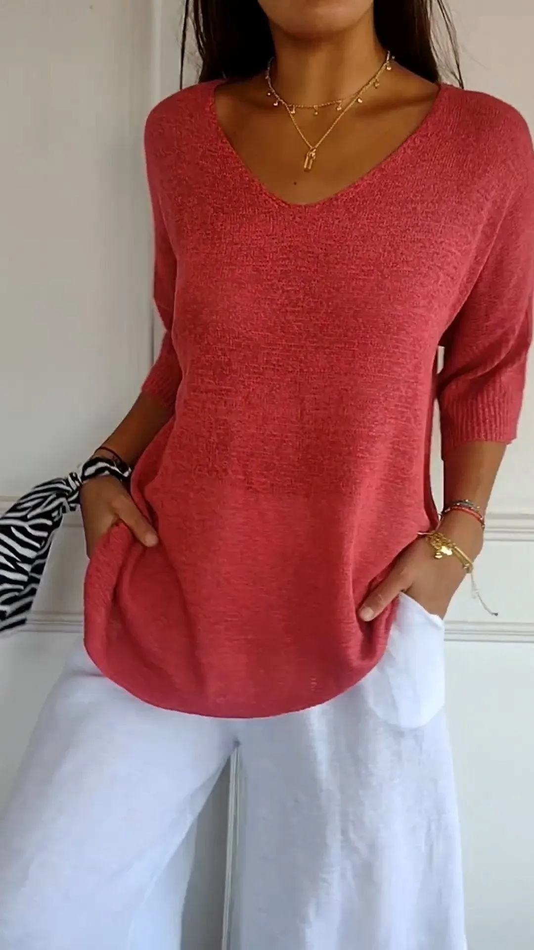 knitted sweaters, Popular trade casual sweaters, multi-color basic models, thin V-neck solid-color knitted sweaters, women's bottoms