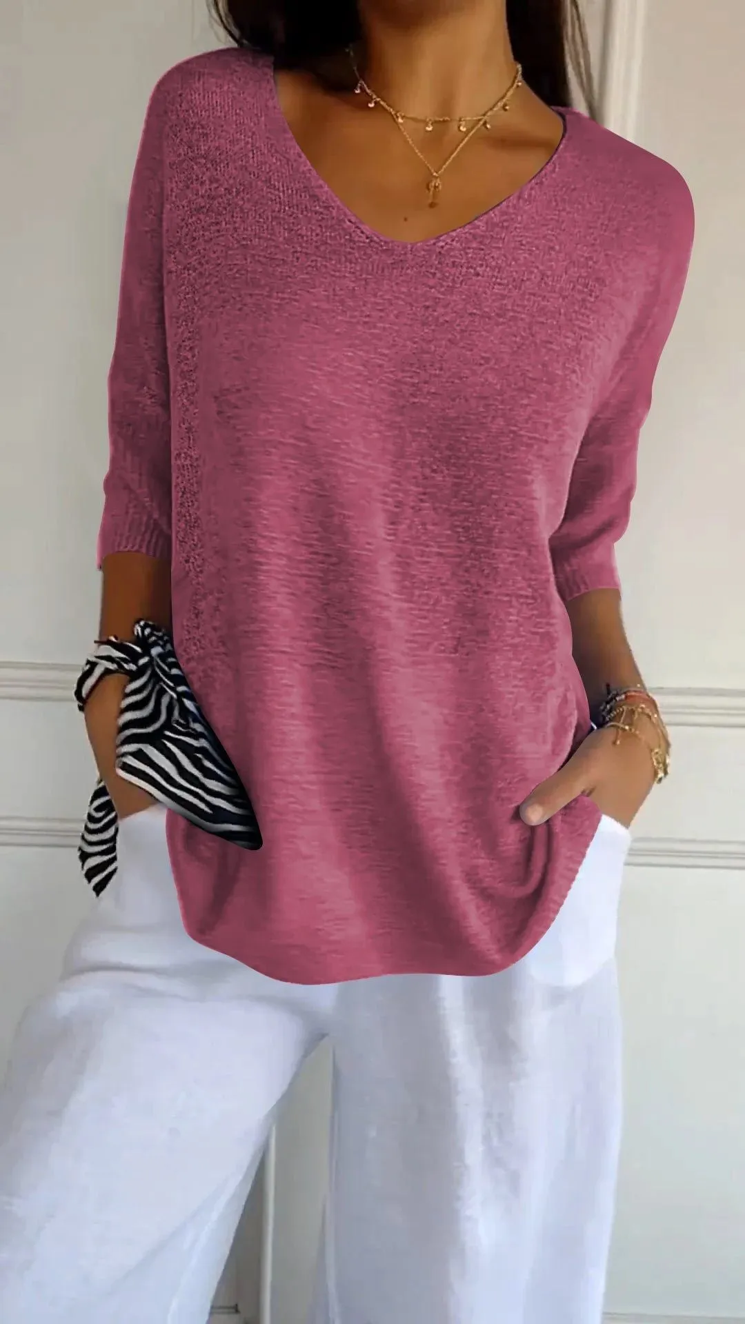 knitted sweaters, Popular trade casual sweaters, multi-color basic models, thin V-neck solid-color knitted sweaters, women's bottoms