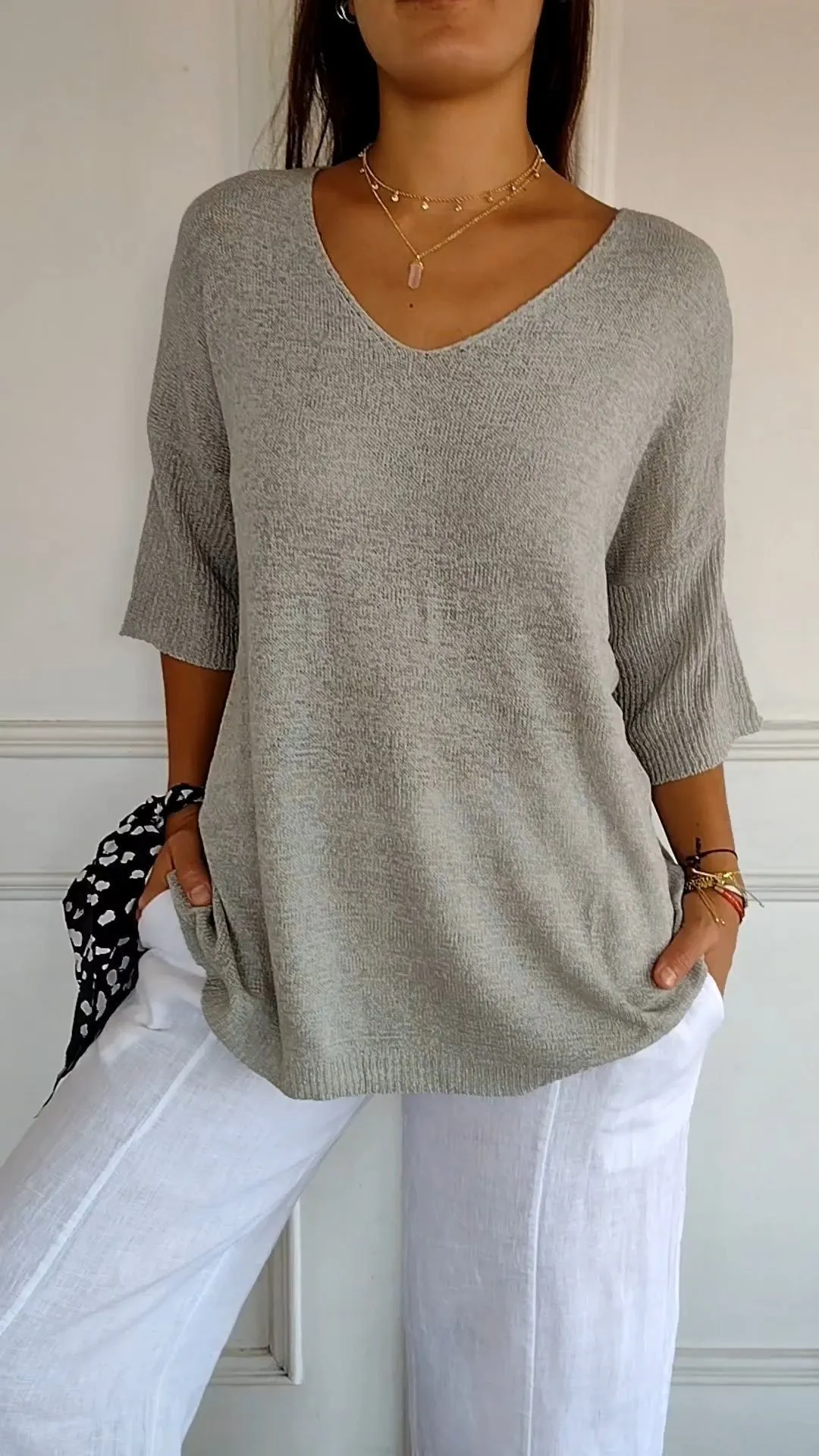 knitted sweaters, Popular trade casual sweaters, multi-color basic models, thin V-neck solid-color knitted sweaters, women's bottoms